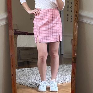 Pink plaid skirt